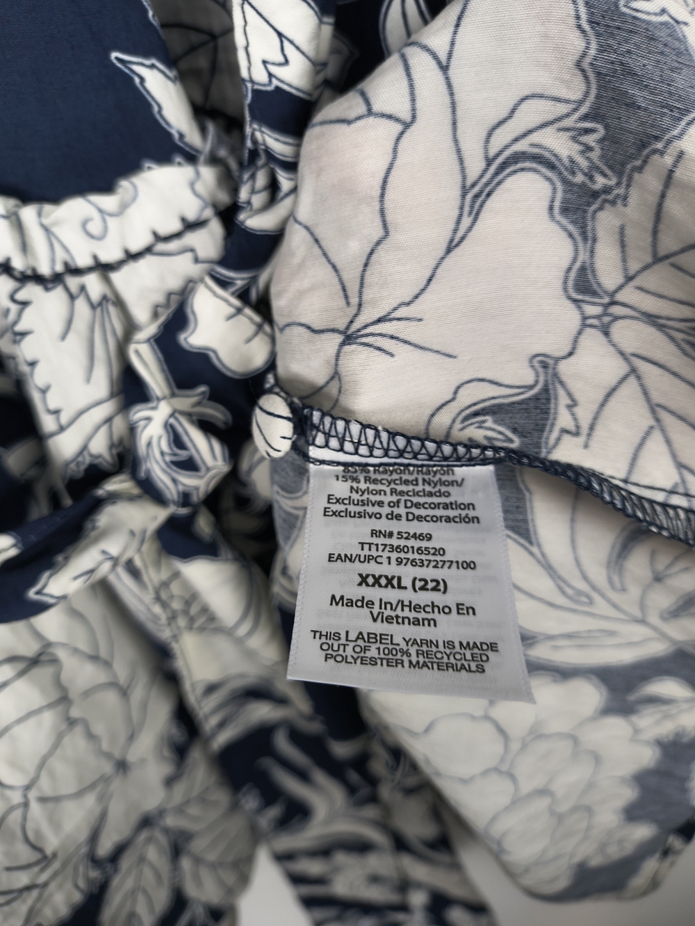 Time & Tru Mini Dress Women's XXXL 22 Blue White Printed Long Sleeve Tie Waist - Picture 13 of 13
